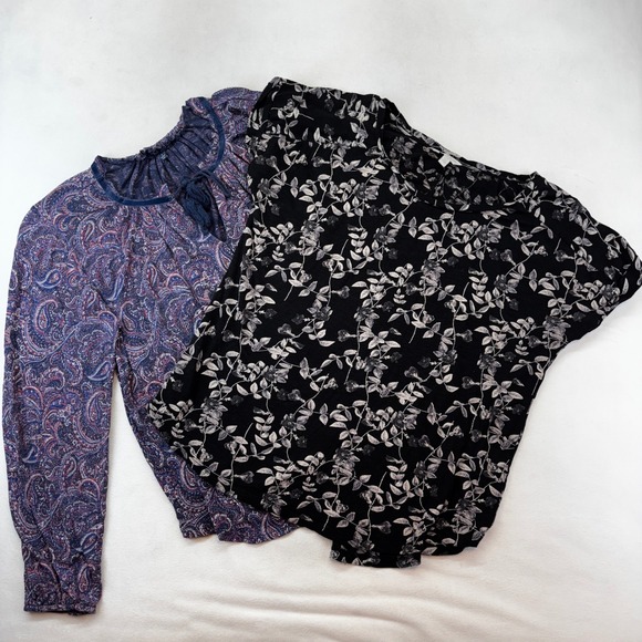 Lucky Brand Tops - Lucky Brand Tops Bundle Women Large Blue Paisley Peasant Black Floral Tee 2 lot
